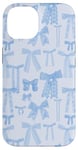 Coque pour iPhone 14 Nœuds bleu clair vintage, dentelle bleue, dentelle esthétique