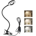 Lampe de lecture avec pince, LED flexible 360°, 3 modes lumineux & 10 niveaux de luminosité, liseuse lampe de chevet USB, lampe de bureau LED écoénergétique pour table de nuit, lit et bureau 50 cm