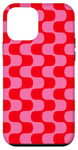 Coque pour iPhone 12 mini Simple Groovy style rétro rayures roses et rouges ondulées