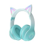 Usoun Kids Headphones,Cat Ear Led Light Bluetooth Kids Headphones with Mic,Girls Headphones Wireless,TF Card,3.5mm Audio,Wireless/Wired Foldable Kids On Ear Headphones for Boys Girls Adults (Green)