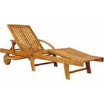 Chaise longue Tami Sun en bois d'acacia 200cm transat avec roues dossier et repose pieds réglable
