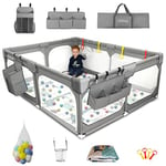 JINXIA Parc Bebe,190x150 cm,XXL Pliable Parc Modulable Bébé Avec Barrieres/Filets/Balle Océanique/Panneau d'activité,Playpen extra grand pour bébés et tout-petits,parc enfant,Gris