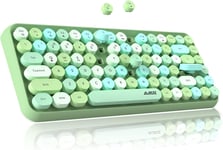 308i Clavier Sans Fil Rétro, Bluetooth Silent Cute Computer Keyboard avec Round Punk Compact 84 Touches, Texture Mate, Typewriter Design, QWERTY, Multidispositif pour PC Laptop Mac-Vert Coloré