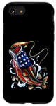 Coque pour iPhone SE (2020) / 7 / 8 Pêche au bar poisson drapeau américain papa père 4 juillet