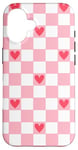 Coque pour iPhone 16 Pink and Red Heart Checkered Checkerboard Valentines Day