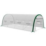 Serre de jardin tunnel surface sol 18 m² châssis tubulaire acier galvanisé renforcé 24 mm 8 fenêtres PE maillé blanc vert - Blanc