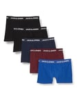 JACK&JONES 5-Pack Boxer Briefs Essential Trunks Short Underwear Logo Print Style JACBLACK, Colours:Black-Blue, Pant Size:S