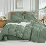 Luofanfei Housse de Couette 240 x 260 2 Personnes Vert de Gris Uni Adulte Ultra Douce Parure de Lit en Microfibre Linge de Lit Unie Moderne Parure Housse Couette zippée avec 2 Taies d'oreiller 65x65