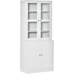 Homcom - Bibliothèque vitrine multi-rangement - 2 portes verre, 2 portes bois, 4 étagères réglables - mdf blanc