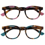 OPULIZE Ava Reading Glasses 2 Pack Flattering Rounded Frame Spring Hinges Scratch Resistant Brown Tortoiseshelll Pink Turquoise Mens Womens RR62-4Q +2.00