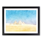 Giza Necropolis Pyramids In Egypt Painting Modern Art Framed Wall Art Print, Ready to Hang Picture for Living Room Bedroom Home Office Décor, Black A2 (64 x 46 cm)