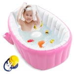 Inflatable Baby Bathtub ，Portable Inflatable Baby Bathtub - Non-Slip, Foldable Design with Air Pump - Essential Travel Bath for Newborns (Pink)