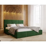 Lit double 200x200 cm Lary - Lit adulte avec sommier - Lit Rembourré avec Rangement, Lit coffre - Tissu velours (Vert - Magic Velvet 2225)