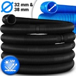 Tuyau de piscine Noir - 10m / 38mm Flexible avec manchons pour bassin Tuyau solaire pour piscines et bassins Tuyau d'aspiration Tuyau pour pompe