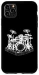 Coque pour iPhone 11 Pro Max Ensemble de batterie 3D Wireframe - Vintage Drummer Drums Lover