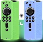 Lot De 2 Coques De Protection Pour Télécommande (Brillent Dans Le Noir) En Silicone Antidérapant Compatible Avec Alexa Télécommande Vocale Fire Tv Stick 4K (Vert Et Bleu)