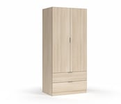 Dmora - Vestiaire Burbank, Armoire de chambre avec 2 portes et 2 tiroirs, Meubles de chambre avec tringle à vêtements, cm 81x52h180, Chêne