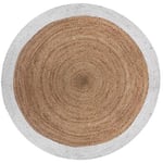 Pegane - Tapis rond en jute et coton coloris marron/blanc - Diamètre : 120 cm