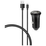 Chargeur voiture 2.4A Charge rapide + Câble USB A/micro USB Noir Bigben - Neuf