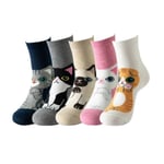 5-pack Tecknade Strumpor med Djurmotiv - Hund, Katt, Uggla MultiColor Katt - Cat