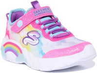 Skechers Rainbow Racer S Lights Hearts Slip On Girl Shoes Pink UK 1.5 - 13.5