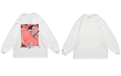 HSDFKD Cartoon Girl Print Long Sleeve Tees Shirts Hip Hop Loose Tshirts Streetwear Mens Tops Male,White,Xl