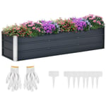 Steel Raised Bed Xxl Garden Bed Planter Box Med Handskar, Mörkgrå, 183X47X40Cm