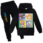 Barn LANKYBOX Tryck Hoodie + Byxor Set Huvtröja Tracksuit Set black 150cm