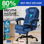 ELFORDSON Massage Office Chair with Footrest Velvet Blue Executive Gaming Seat