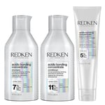 REDKEN Acidic Bonding Concentrate, Shampoo 300 ml, Conditioner 300 ml & Leave In Treatment 150 ml Set, Repairs & Protects Colour-Treated Hair, Trio Bundle