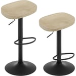 Lot de 2 Tabouret de Bar, Chaise de Bar, Tabouret Haut en Bois, Cadre en Métal, Réglable en Hauteur, Pivotant à 360°, Chêne Clair - Woltu