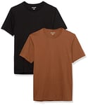 Amazon Essentials Men's T-Shirt Slim-Fit Short-Sleeve Crewneck, Pack of 2, Black/Brown, XS