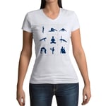 T-Shirt Femme Col V Positions De Yoga Asanas Meditation Bien Etre Inde