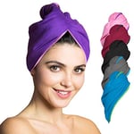 Fit-Flip Turban Cheveux Microfibre, Serviette spéciale Turban pour Le séchage Doux et Rapide, Serviette de Cheveux pour Mixte Adulte, 2 pièces, Lilas - Rose