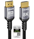 Sniokco 10K 8K Câble HDMI 2.1 48Gbps 2M, Certifié Ultra Haute Vitesse HDMI® Cable 0.01ms 4K 240Hz 165Hz 120Hz 8K 60Hz eARC Netflix HDCP 2.3 2.2 DTS:X HDR10+ TV Moniteur Projecteur Roku PS5 X-box