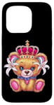 iPhone 15 Pro Kawaii teddy bear with crown and lilies Case