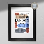 London Art Print - Map Wall Art | Travel Poster | Britain Print Black Frame with Mount A4