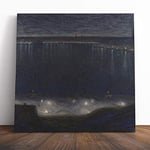 Big Box Art Canvas Print Wall Art Eugene Jansson Night Scene Across The Bay | Mounted & Stretched Box Frame Picture | Home Decor for Kitchen, Living Room, Bedroom, Hallway, Multi-Colour, 14x14 Inch