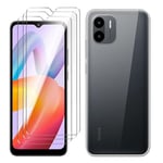 LYZXMY Coque pour Xiaomi Redmi A2 / Redmi A1 (6.52") Transparent Housse + 3 x Verre trempé Protection écran, Souple Silicone Étui Protection Bumper TPU Téléphone Case Cover