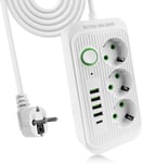 Multiprise Electrique, Bloc Multiprise, Multiprise Parasurtenseur, 3 Prises Outlet + 5 Ports Usb, Prise Multi Parasurtenseur Parafoudre Et Surtension Avec Interrupteur Cable 2M-Blanc