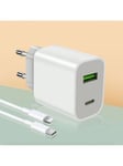 USB C -laturilohko virtasovitin seinälaturi, kaksinkertainen pikalataustiili, yhteensopiva iPhone 14/14 Pro/13/12/11/XS, Samsung Galaxy - valkoinen 4FT kaapeli