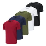 Cimic 5 Pack T Shirt Sport Homme Tee Shirt Homme Tshirt Sport T-Shirt à Manches Courtes Running Fitness Respirant Séchage Rapide Gym Baselayer Haut (510-Black White Green Navy Red-M)