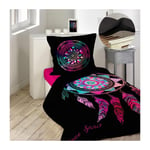 Cdaffaires - Pack parure de couette enfant 140x200 cm Porte bonheur + drap housse 90x190 Noir