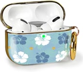 Coque [ Motif Floral ] Compatible avec Apple Airpods Pro 2e Génération (2022) - Boîtier Recharge à Induction - Case Mousqueton & LED Visible - Étui Bleu & Blanc