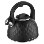 FLORINA Bouilloire (2,5 l) | Bouilloire en Acier Inoxydable DIAMANTE | Bouilloire à Sifflet | Bouilloire pour Plaque à Induction, Gazinière et Cuisinière Électrique | Couleur : Noir