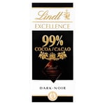 Lindt Excellence 99% Dark Chocolate Bar, 50g x 18