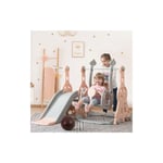 Toboggan pour enfants 4 en 1, balançoire avec support de basket, échelle d'escalade, toboggan pour intérieur et extérieur - rose