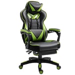 Vinsetto Chaise Gaming Ergonomique, Fauteuil de Bureau Confortable avec Repose-Pied, Appuie-Tête et Coussin Lombaire, Hauteur Réglable, Noir et Vert