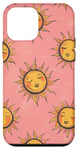 Coque pour iPhone 12 mini Coque de style bohème avec motif soleil souriant et fond rose