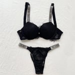 Sexig underkläder Komfort Kvinnor Set Push Up BH Victoria's Secret Underkläder Set Kvinnlig   Underkläder Vetement Femme Spets svart Lace black 75B